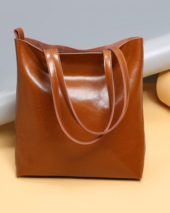 New summer new cowhide women's bags, fashionable, simple tote bags, large-capacity, fashionable handbags and shopping bags