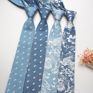 Factory-new narrow-fit casual men's and women's ties. Denim cotton printed logo ties, wholesale.