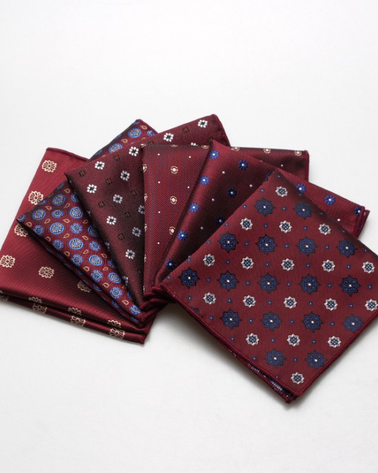 Men's formal suits, business suits, actor suits, polyester burgundy patterned pocket squares, with gift boxes available.