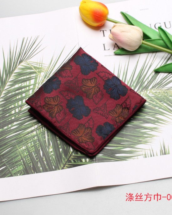 Men's formal suits, business suits, actor suits, polyester burgundy patterned pocket squares, with gift boxes available.