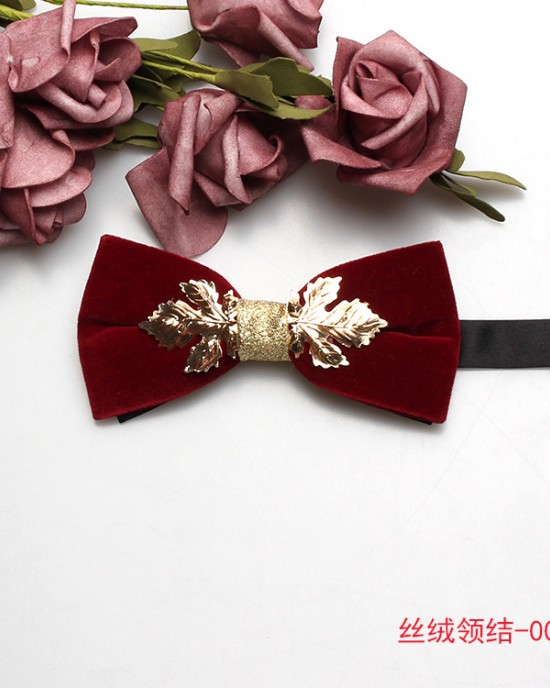 Factory in stock, trendy and personalized velvet inlaid burgundy bow ties, wedding banquet suit accessories