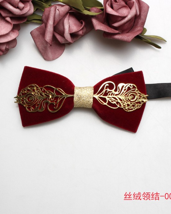 Factory in stock, trendy and personalized velvet inlaid burgundy bow ties, wedding banquet suit accessories