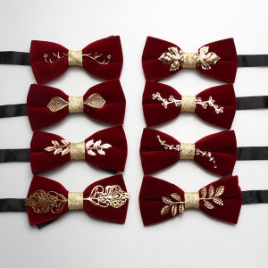 Factory in stock, trendy and personalized velvet inlaid burgundy bow ties, wedding banquet suit accessories