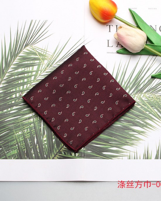 Men's formal suits, business suits, actor suits, polyester burgundy patterned pocket squares, with gift boxes available.