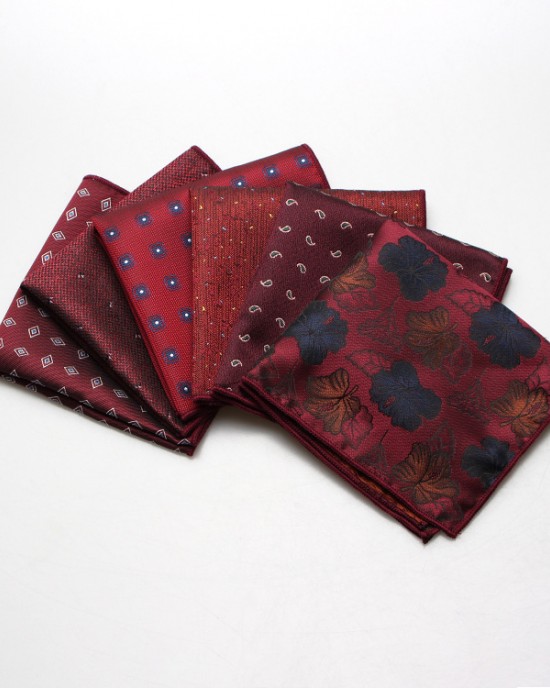Men's formal suits, business suits, actor suits, polyester burgundy patterned pocket squares, with gift boxes available.