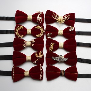 Factory in stock, trendy and personalized velvet inlaid burgundy bow ties, wedding banquet suit accessories