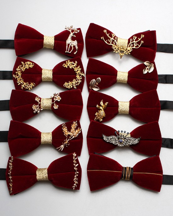 Factory in stock, trendy and personalized velvet inlaid burgundy bow ties, wedding banquet suit accessories