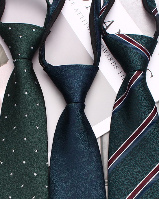 Leier men's silver-green tie, easy-to-pull 8cm business tie, zippered lazy tie, striped tie manufacturer.