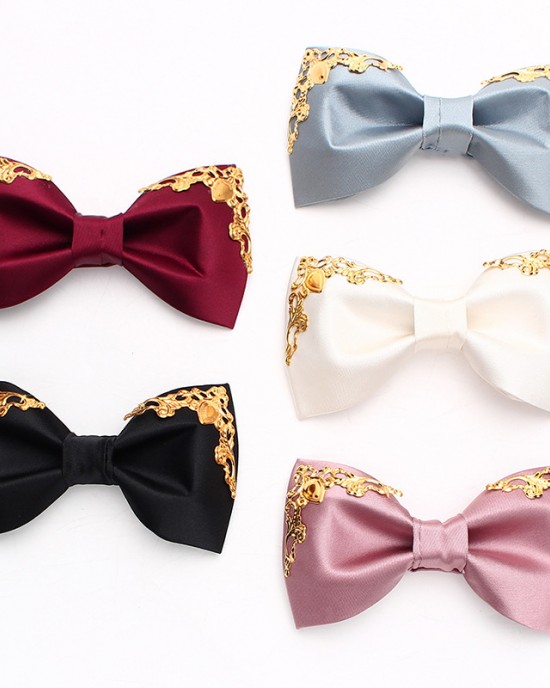 Leier men's stylish bow ties, trendy shirts, suits, banquets, and wedding accessories, including bow ties with gold embellishments.