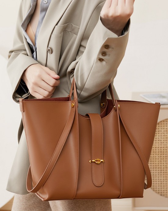 Strict Genuine Leather Chanel-Style Diamond-Chain Bucket Bag, 2025 New High-End Niche Crossbody Shoulder Bag