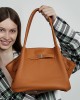 Large, stylish and simple top-grain cowhide handbag, pleated basket bag, elegant genuine leather shoulder and crossbody bag