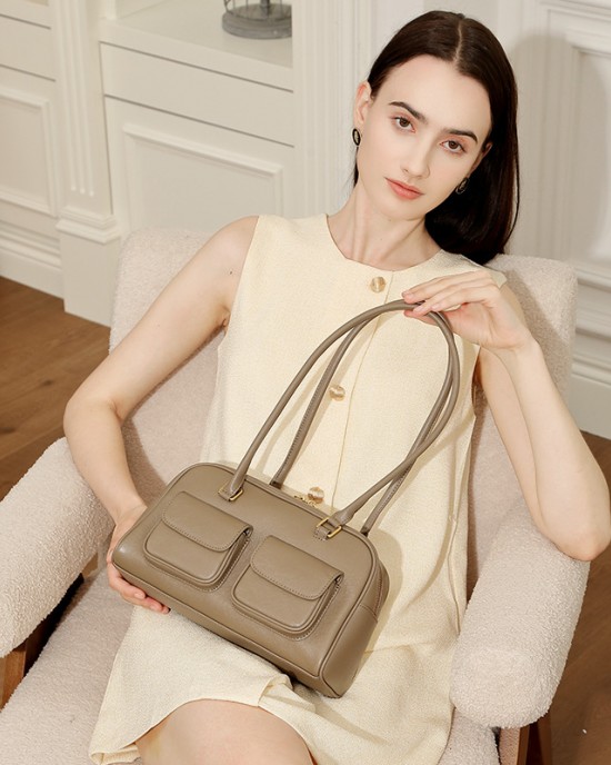 Niche design vintage leather underarm bags, 2025 new bowling bags, Boston underarm bags, single-shoulder women's bags