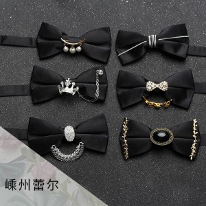 White men's bow ties, groomsmen wedding, black business bow ties, personalized diamond-studded, pearl-feathered bow ties.