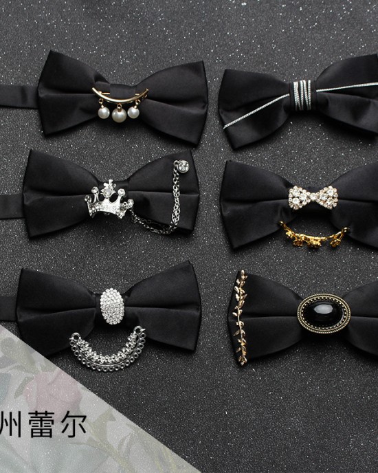 White men's bow ties, groomsmen wedding, black business bow ties, personalized diamond-studded, pearl-feathered bow ties.