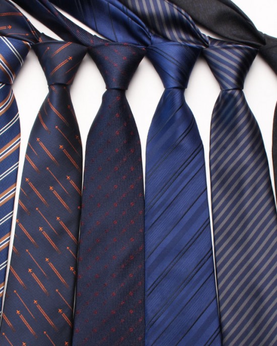 Navy Blue Men's business fashion series of diagonal striped ties, small floral patterns, 8cm polyester silk ties, ready for wholesale.