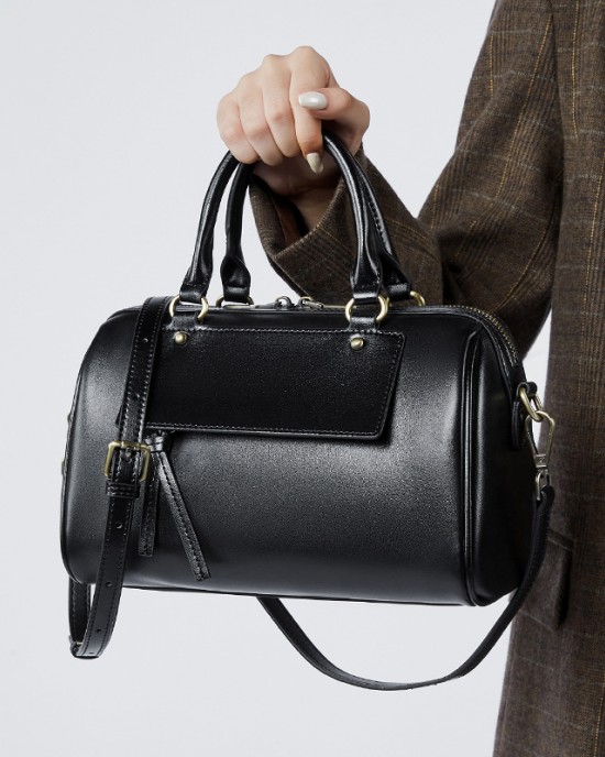 New Winter Genuine Leather Boston Pillow Bag, Fashionable and Casual Handbag, Cowhide Shoulder Bag for Women