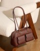 Niche design vintage leather underarm bags, 2025 new bowling bags, Boston underarm bags, single-shoulder women's bags