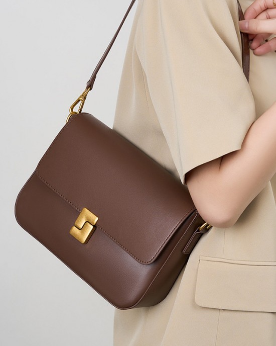 2025 new spring/summer genuine leather bag, women's commuting shoulder bag, small square cowhide bag