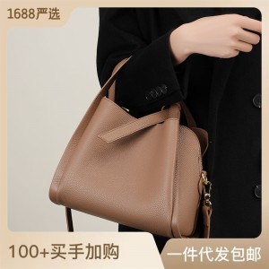 2025 new style genuine leather handbag, stylish crossbody bag for mother, cowhide bucket bag