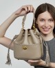 2025 new premium top-grain cowhide bucket bags, tassel-embellished niche drawstring bags.