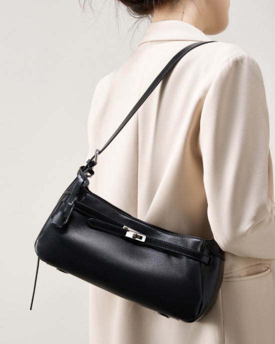 2025 new cross-border Kelly bags, fashionable and versatile retro top-grain cowhide bags, single-shoulder crossbody bags.