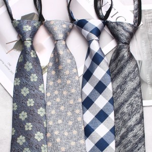 Leier men's silver-green tie, easy-to-pull 8cm business tie, zippered lazy tie, striped tie manufacturer.