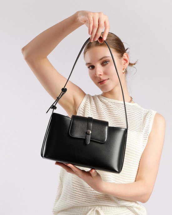 2025 autumn new style genuine leather women's handbag, niche design, stylish, simple, elegant, versatile shoulder and underarm handbag.