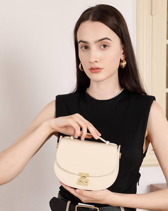 Niche design commuter handbag, luxurious genuine leather crossbody bucket bag, single shoulder bag for women, ins-style bucket bag