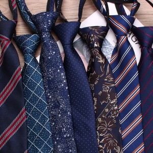 Blue business zipper ties, 8cm polyester casual jacquard casual tie, easy-pull tie manufacturers.