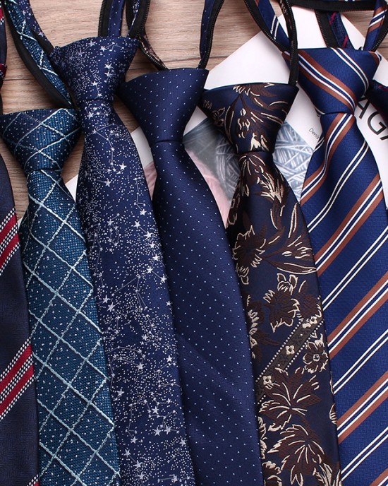 Blue business zipper ties, 8cm polyester casual jacquard casual tie, easy-pull tie manufacturers.