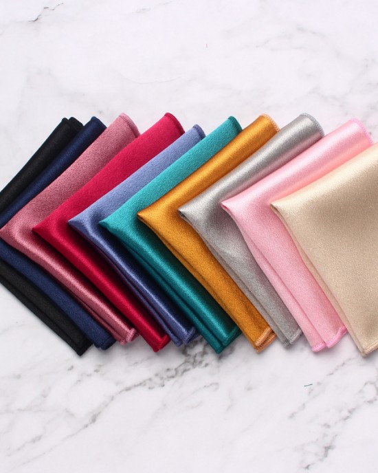 Solid British-style polyester glossy pocket square for men's suits, banquets, weddings, and formal dresses, chest scarfs and handkerchiefs.