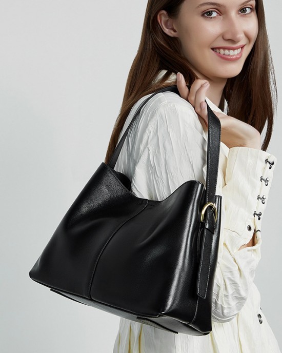 2025 new style top-grain vegetable-tanned leather tote bags for women, large-capacity commuter shoulder bags and crossbody bags