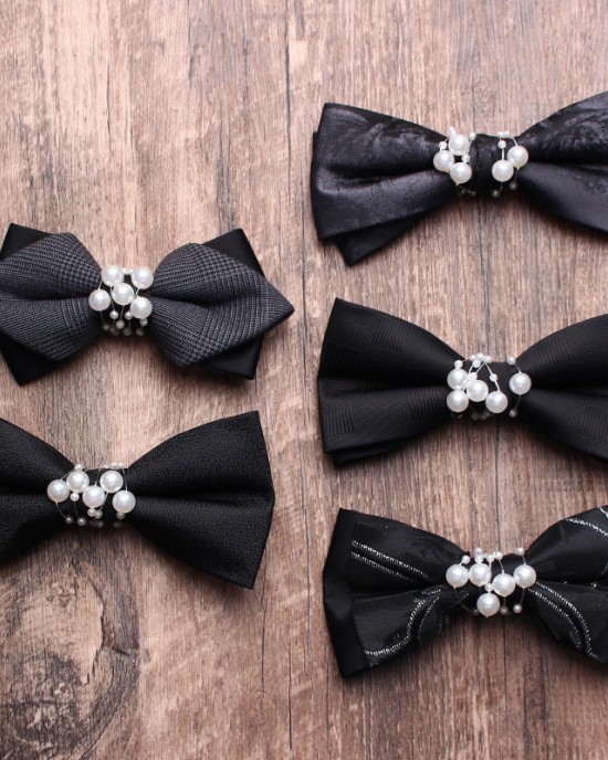 In-Stock Black Bow Ties for Men, Groomsmen, Wedding Suits, Wedding Photography, Personalized Fashion Pearl Accessories, Bow Ties