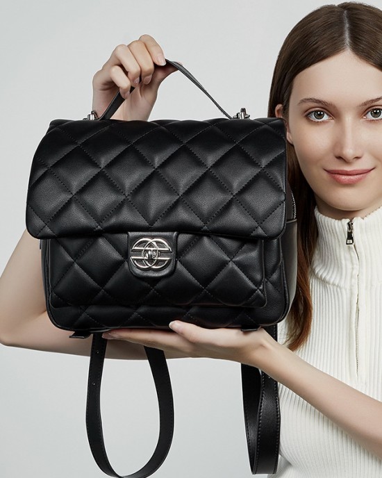 New Genuine Leather Chanel-Style High-End Diamond-Patterned Backpack for Women, Large Capacity, Exquisite, Versatile Travel Backpack for Commuters