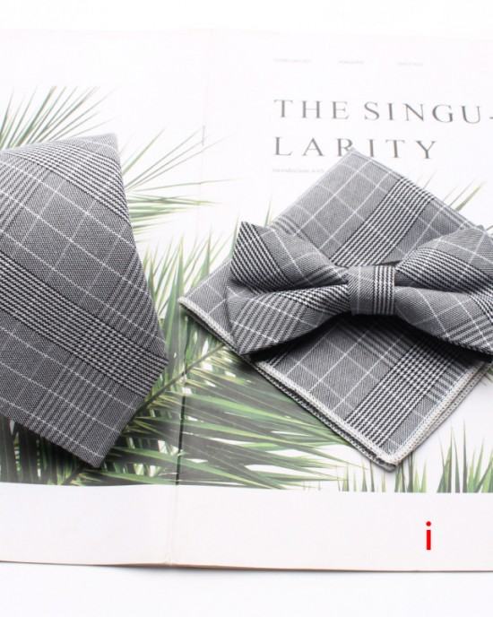 Polyester-cotton business formal suit ties, men's plaid chest scarf, banquet handkerchief. Three-piece suits available for wholesale from manufacturers.