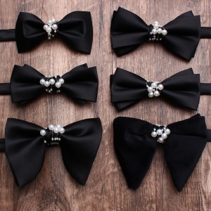 In-Stock Black Bow Ties for Men, Groomsmen, Wedding Suits, Wedding Photography, Personalized Fashion Pearl Accessories, Bow Ties