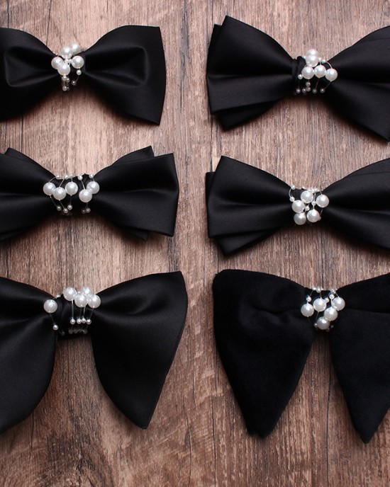 In-Stock Black Bow Ties for Men, Groomsmen, Wedding Suits, Wedding Photography, Personalized Fashion Pearl Accessories, Bow Ties