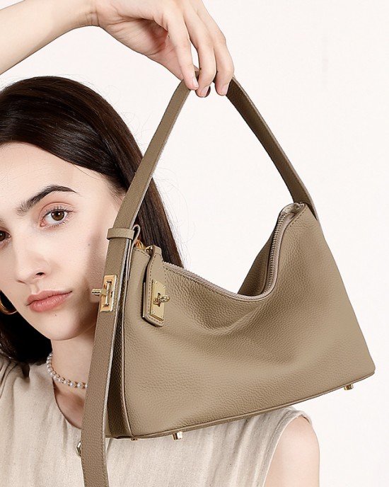 Top-Grain Cowhide Leather Women's Bag, a Trendy, Niche Underarm Shoulder Bag