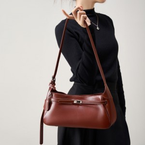 2025 new cross-border Kelly bags, fashionable and versatile retro top-grain cowhide bags, single-shoulder crossbody bags.