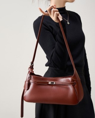 2025 new cross-border Kelly bags, fashionable and versatile retro top-grain cowhide bags, single-shoulder crossbody bags.
