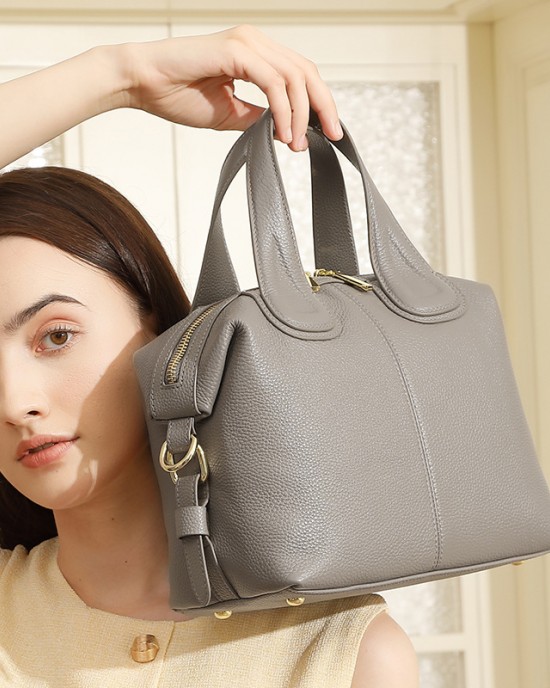 New Fashionable Top-Grain Cowhide Boston Bag, Versatile Soft Leather Handbag, Crossbody Bag for Women