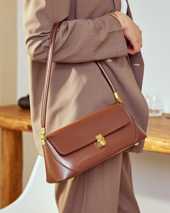 Special leather chain underarm bag for women, 2025 new spring and summer cowhide French-style luxury niche shoulder and crossbody bag.