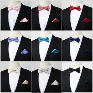 Men's party business casual formal accessories, two-piece bow tie pocket square set, wholesale tie manufacturers in Shengzhou