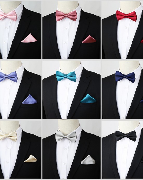 Men's party business casual formal accessories, two-piece bow tie pocket square set, wholesale tie manufacturers in Shengzhou