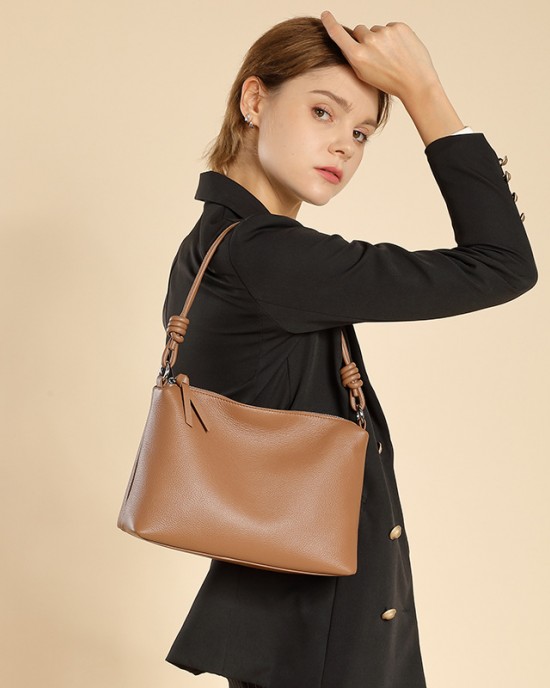 Top-grain cowhide underarm tote bag, 2025 spring and summer simple commuter large-capacity single-shoulder crossbody dumpling bag