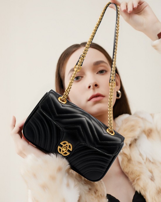 Strict Top-Grain Cowhide Small Scented Bag Niche Luxury Genuine Leather Women's Bag 2025 New Heart Diamond Chain Bag