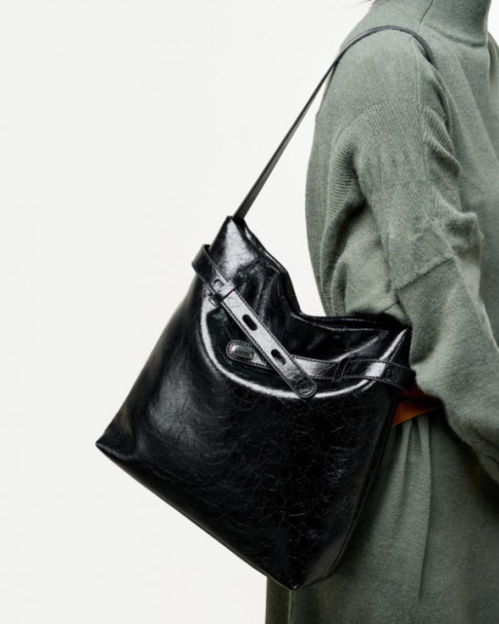 New genuine leather waxed tote bag, women's bag Large-capacity shoulder bag, commuter underarm bag, original design for work.