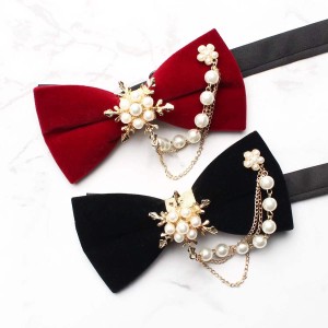Groom's wedding formal bow ties with diamond embellishments, Korean-style British red wedding bow ties wholesale