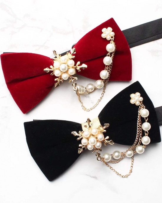 Groom's wedding formal bow ties with diamond embellishments, Korean-style British red wedding bow ties wholesale