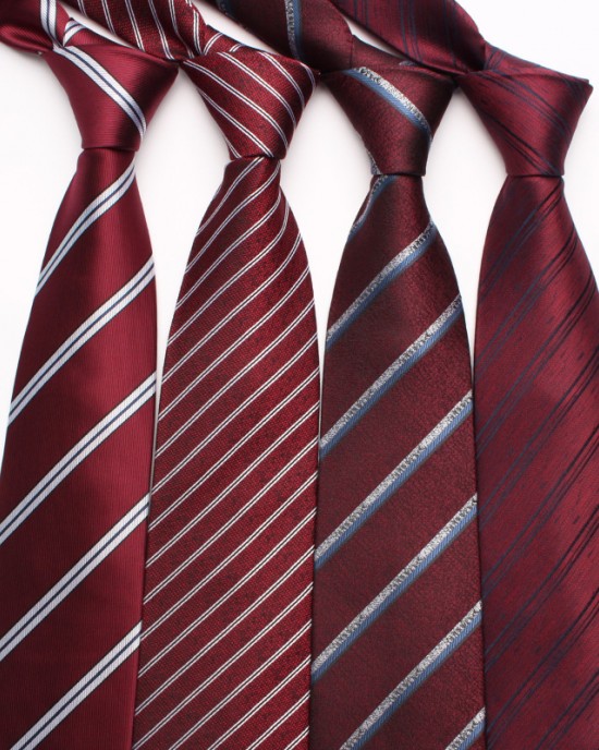 Wine-red vintage men's groom and groomsmen wedding ties, yarn-dyed polyester business ties, wholesale.